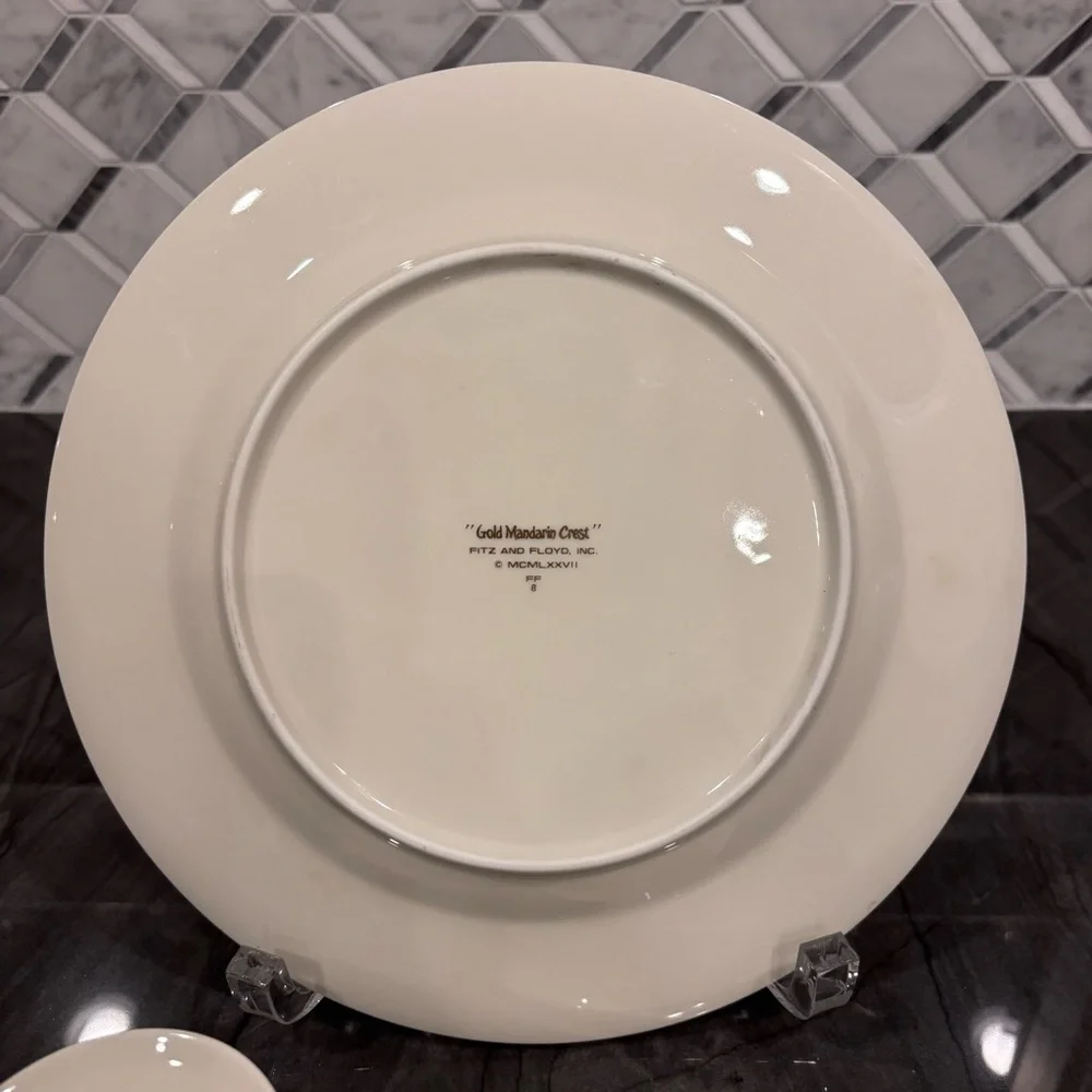 Fitz & Floyd vintage Gold Mandarin Crest dinner plate, cup, saucer set Japan